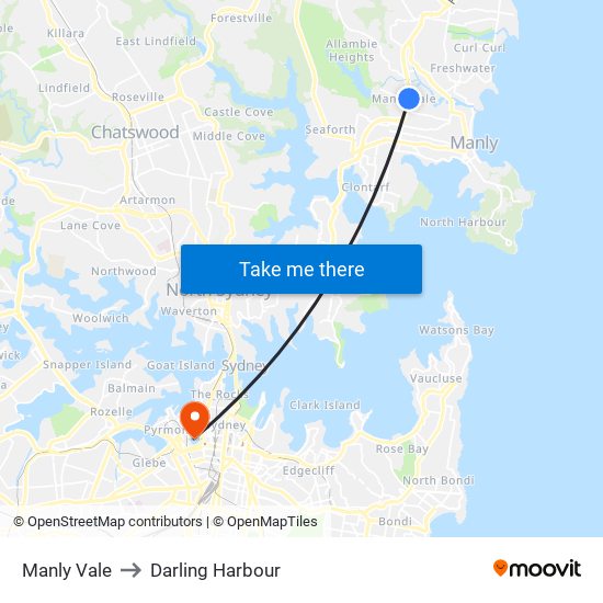 Manly Vale to Darling Harbour map