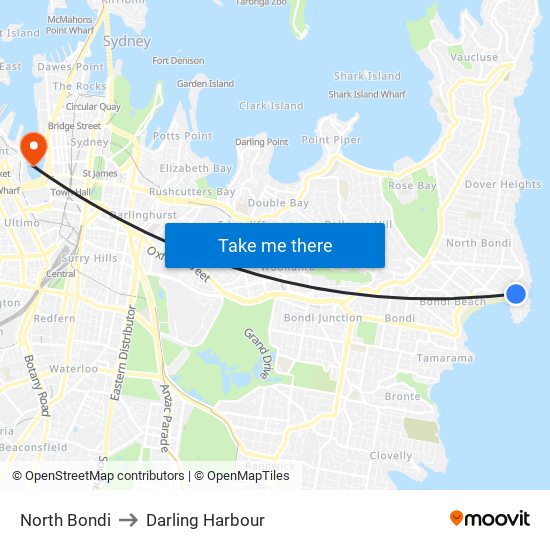 North Bondi to Darling Harbour map