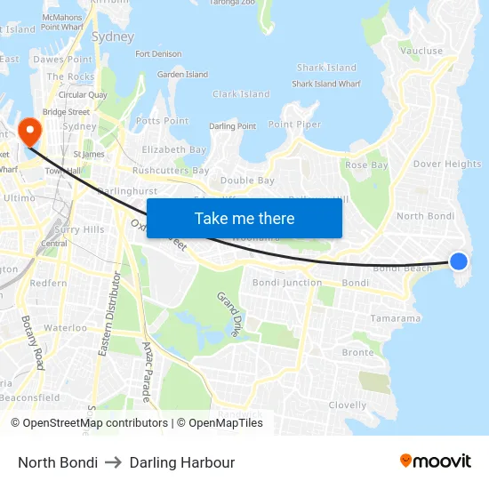 North Bondi to Darling Harbour map
