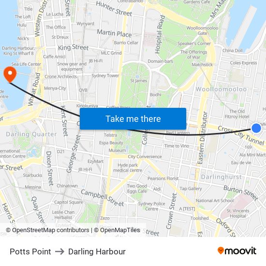 Potts Point to Darling Harbour map