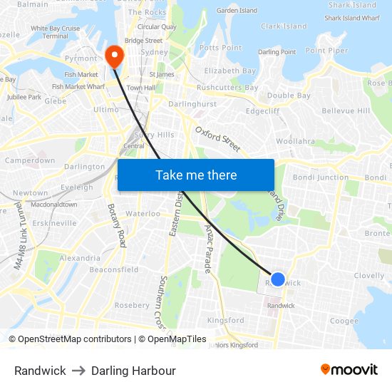 Randwick to Darling Harbour map