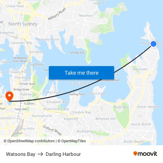 Watsons Bay to Darling Harbour map