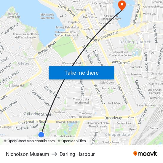Nicholson Museum to Darling Harbour map