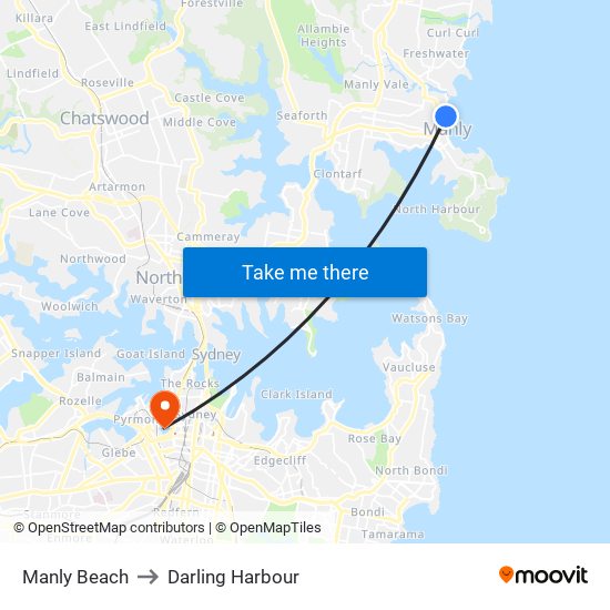 Manly Beach to Darling Harbour map