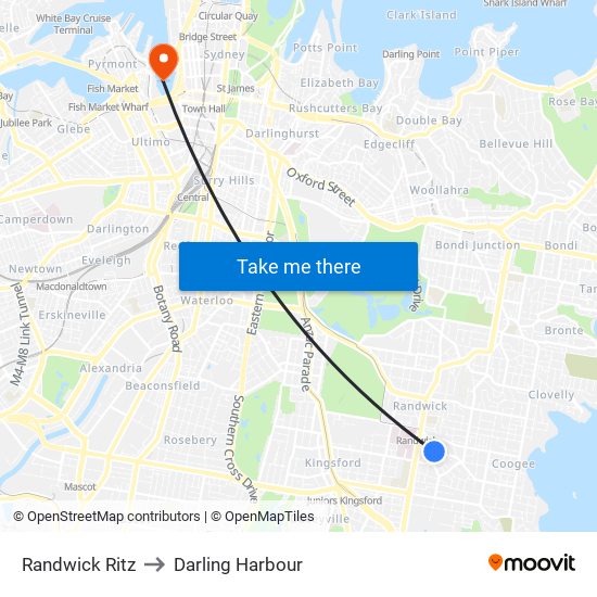 Randwick Ritz to Darling Harbour map