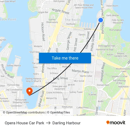 Opera House Car Park to Darling Harbour map
