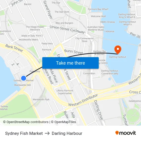Sydney Fish Market to Darling Harbour map