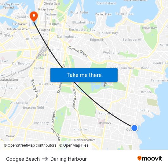 Coogee Beach to Darling Harbour map