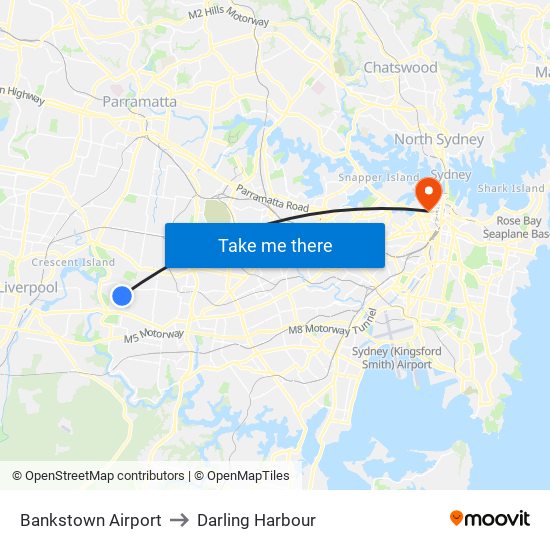 Bankstown Airport to Darling Harbour map
