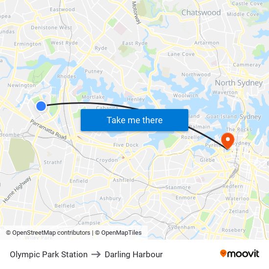 Olympic Park Station to Darling Harbour map