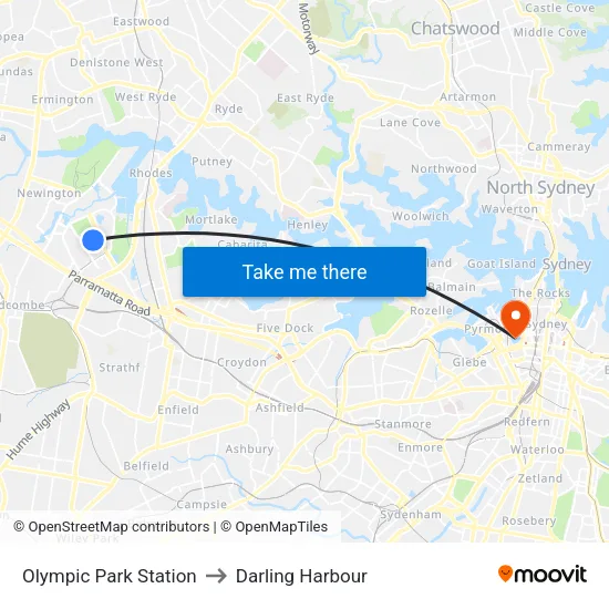 Olympic Park Station to Darling Harbour map