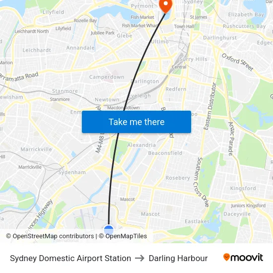Sydney Domestic Airport Station to Darling Harbour map