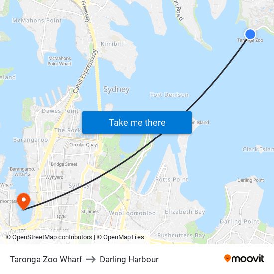 Taronga Zoo Wharf to Darling Harbour map