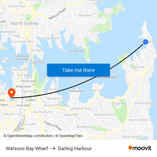 Watsons Bay Wharf to Darling Harbour map
