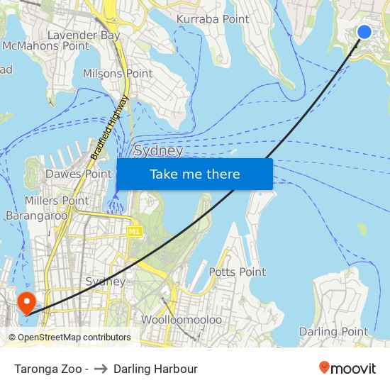 Taronga Zoo - to Darling Harbour map