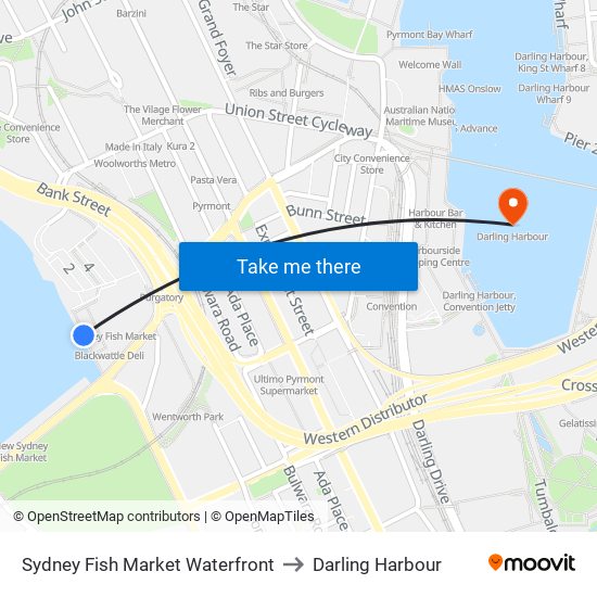 Sydney Fish Market Waterfront to Darling Harbour map