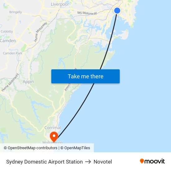 Sydney Domestic Airport Station to Novotel map