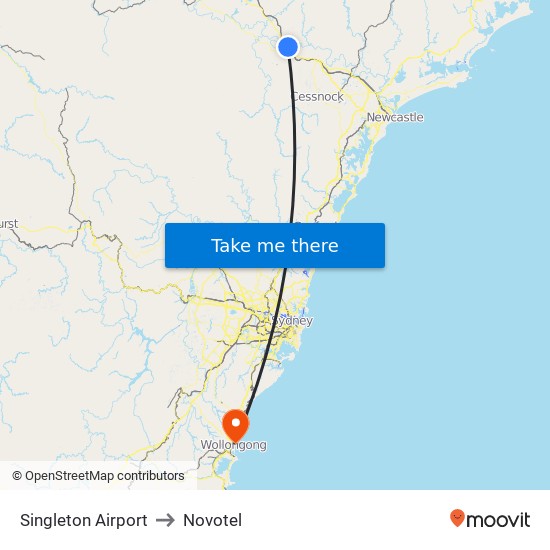 Singleton Airport to Novotel map