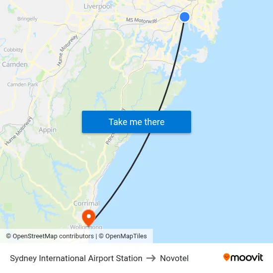Sydney International Airport Station to Novotel map