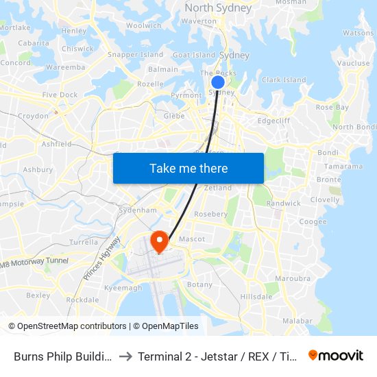Burns Philp Building, Bridge St to Terminal 2 - Jetstar / REX / Tiger / Virgin Australia map