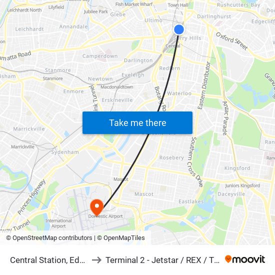 Central Station, Eddy Ave, Stand C to Terminal 2 - Jetstar / REX / Tiger / Virgin Australia map