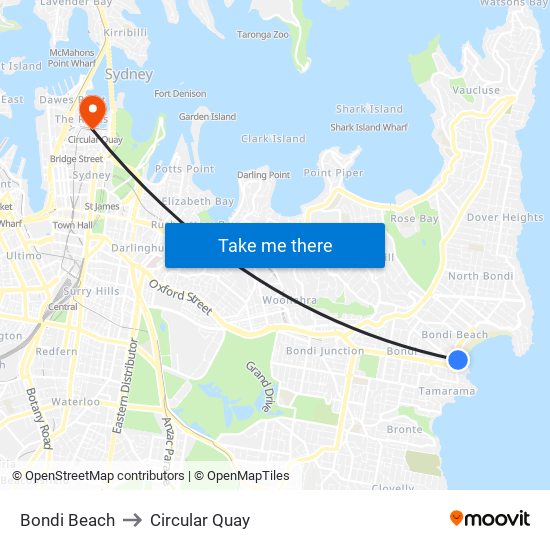 Bondi Beach to Circular Quay map