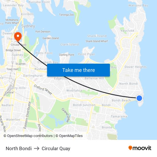 North Bondi to Circular Quay map