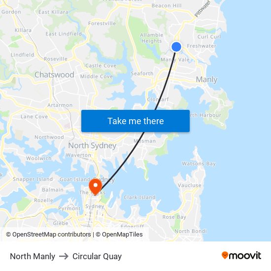 North Manly to Circular Quay map