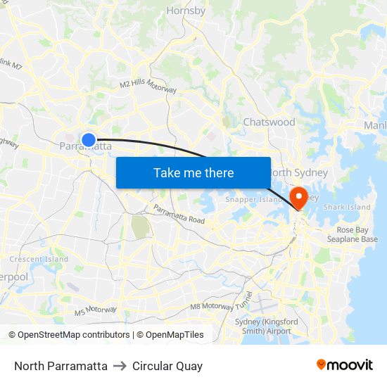 North Parramatta to Circular Quay map