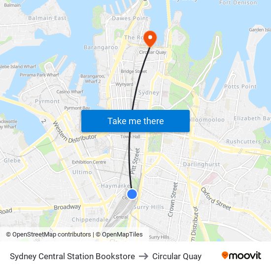 Sydney Central Station Bookstore to Circular Quay map