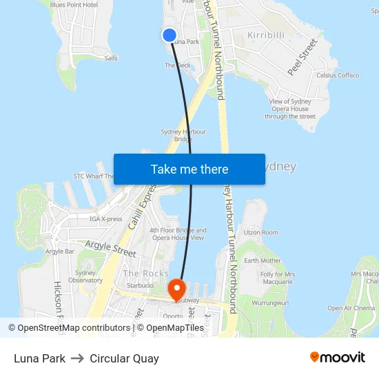 Luna Park to Circular Quay map