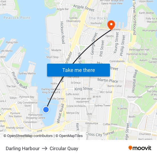Darling Harbour to Circular Quay map