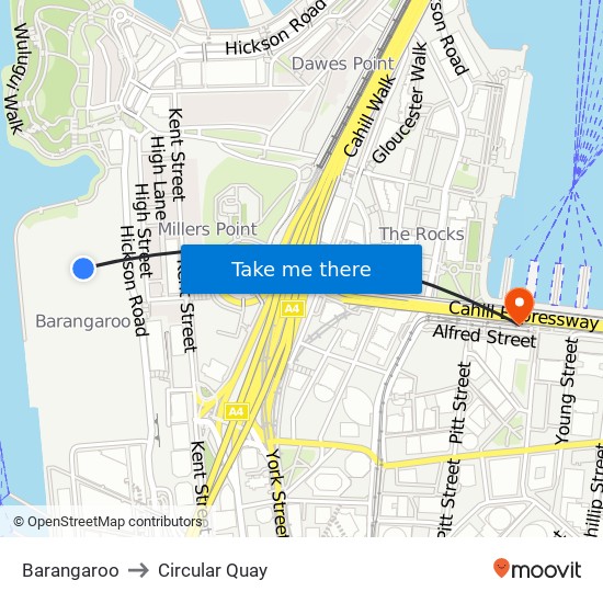 Barangaroo to Circular Quay map