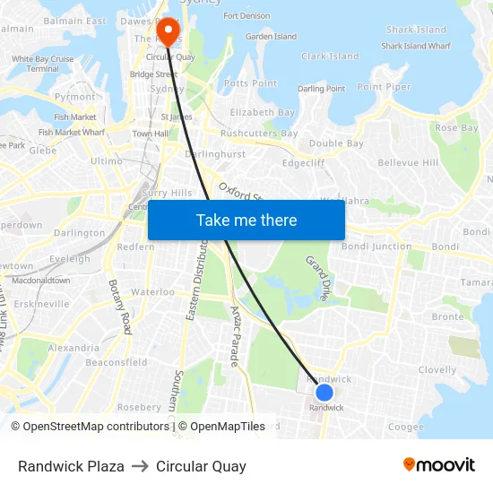 Randwick Plaza to Circular Quay map