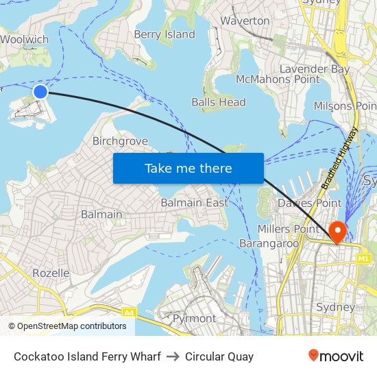 Cockatoo Island Ferry Wharf to Circular Quay map