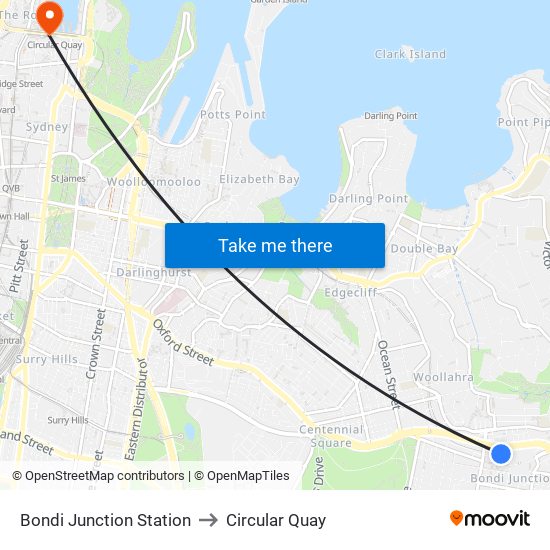 Bondi Junction Station to Circular Quay map