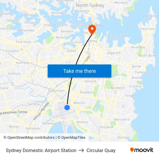 Sydney Domestic Airport Station to Circular Quay map