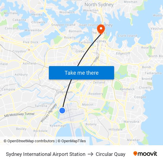 Sydney International Airport Station to Circular Quay map