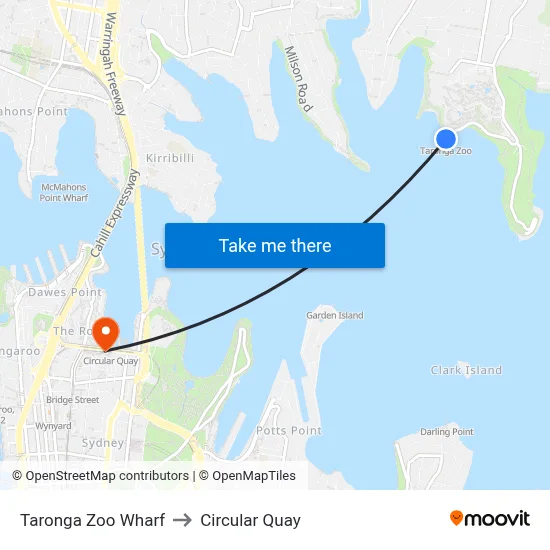 Taronga Zoo Wharf to Circular Quay map