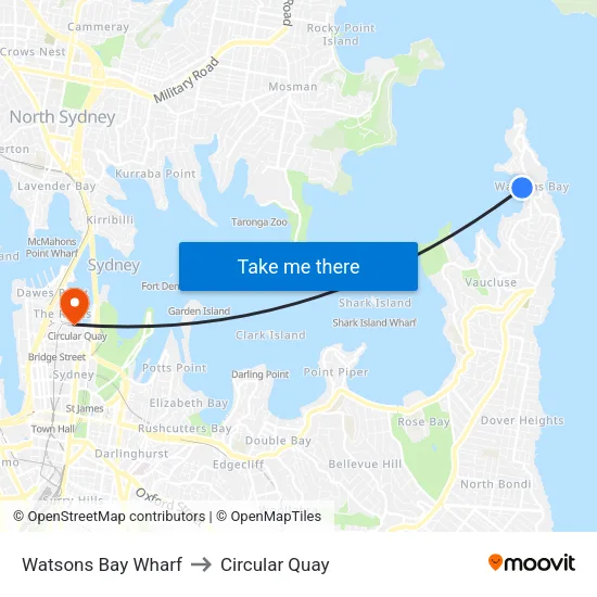 Watsons Bay Wharf to Circular Quay map