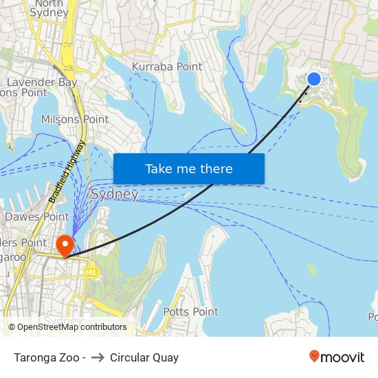 Taronga Zoo - to Circular Quay map