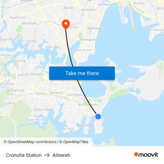 Cronulla Station to Allawah map