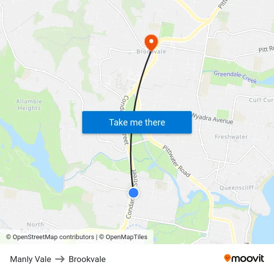 Manly Vale to Brookvale map