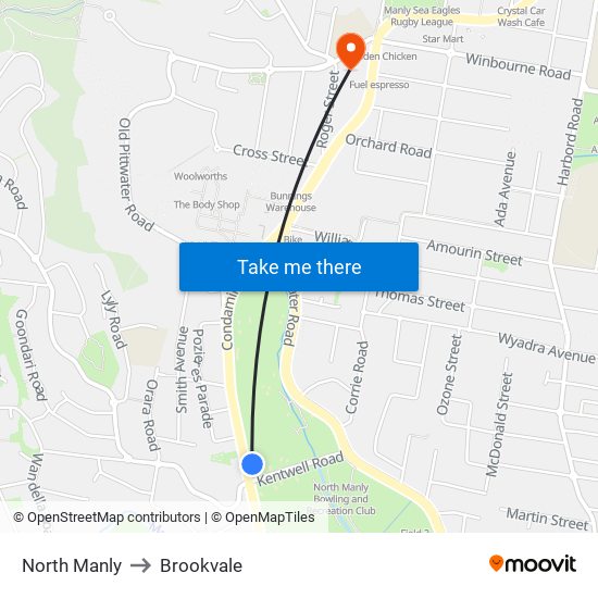 North Manly to Brookvale map