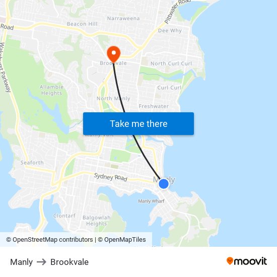 Manly to Brookvale map