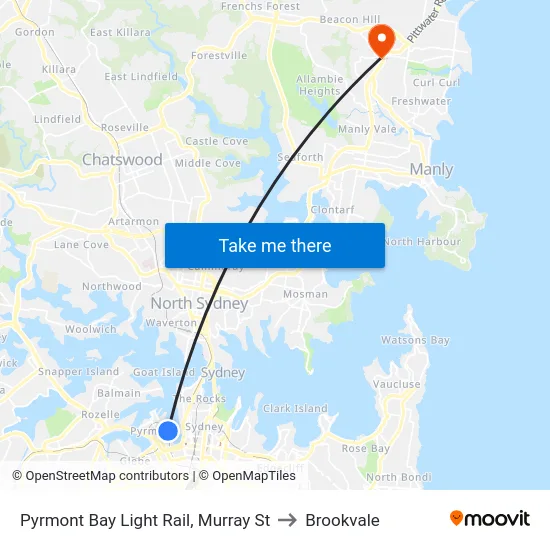 Pyrmont Bay Light Rail, Murray St to Brookvale map
