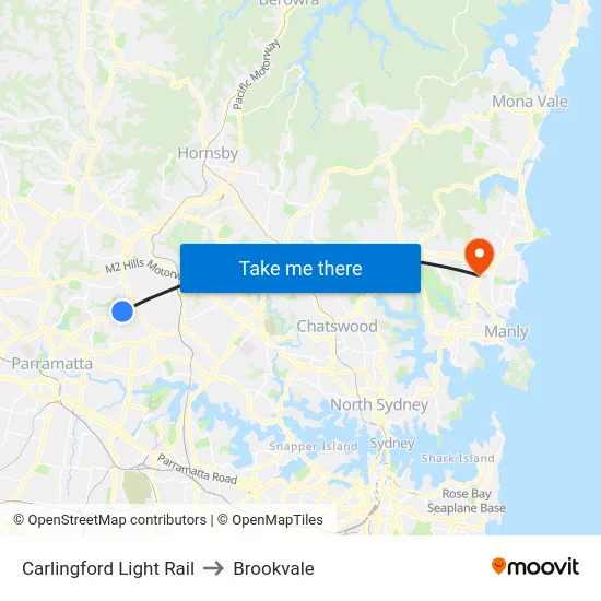 Carlingford Light Rail to Brookvale map