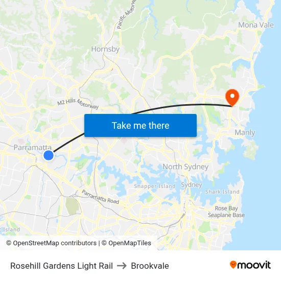 Rosehill Gardens Light Rail to Brookvale map