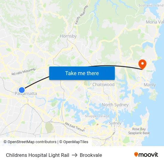 Childrens Hospital Light Rail to Brookvale map