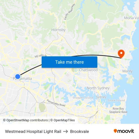 Westmead Hospital Light Rail to Brookvale map